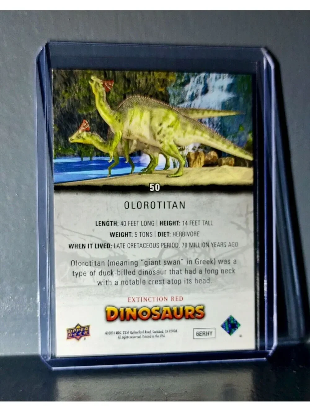 2015 Upper Deck Dinosaurs Olorotitan Extinction Red Parallel #50 Card